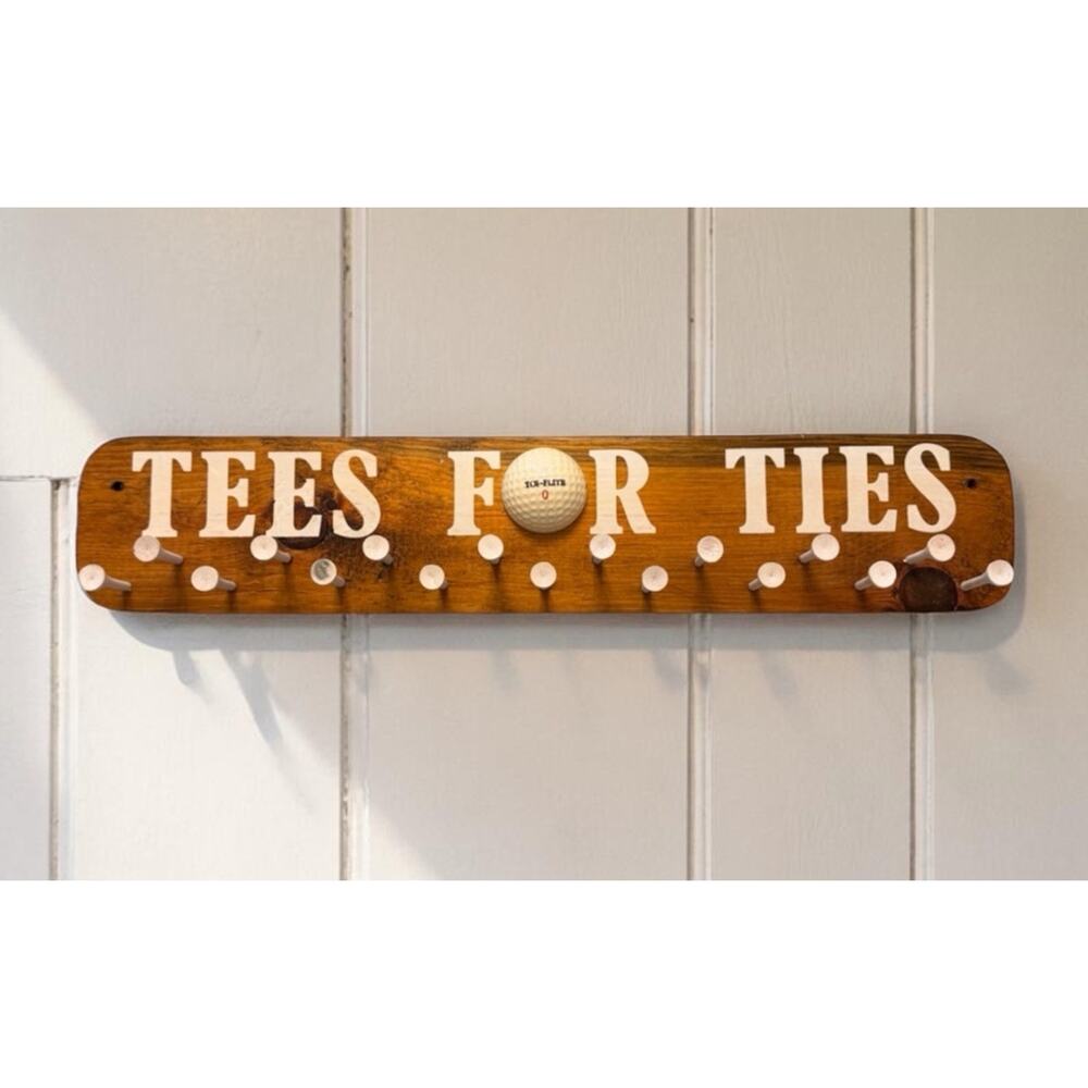 HANDMADE Golf Tee Tie Rack Wood Wall Mount Golf Ball “Tees For Ties” 3538-28